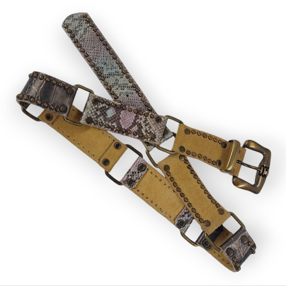 LEATHEROCK Link Studded Genuine Leather Belt Fits 35-39